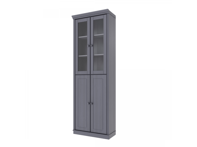 Estante Biblioteca 220 cm com duas portas de madeira e duas portas de vidro na cor cinza | Coleção Biblioteca